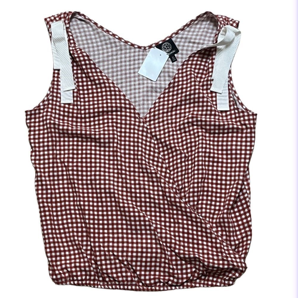 Red checkered top with bows (L) New